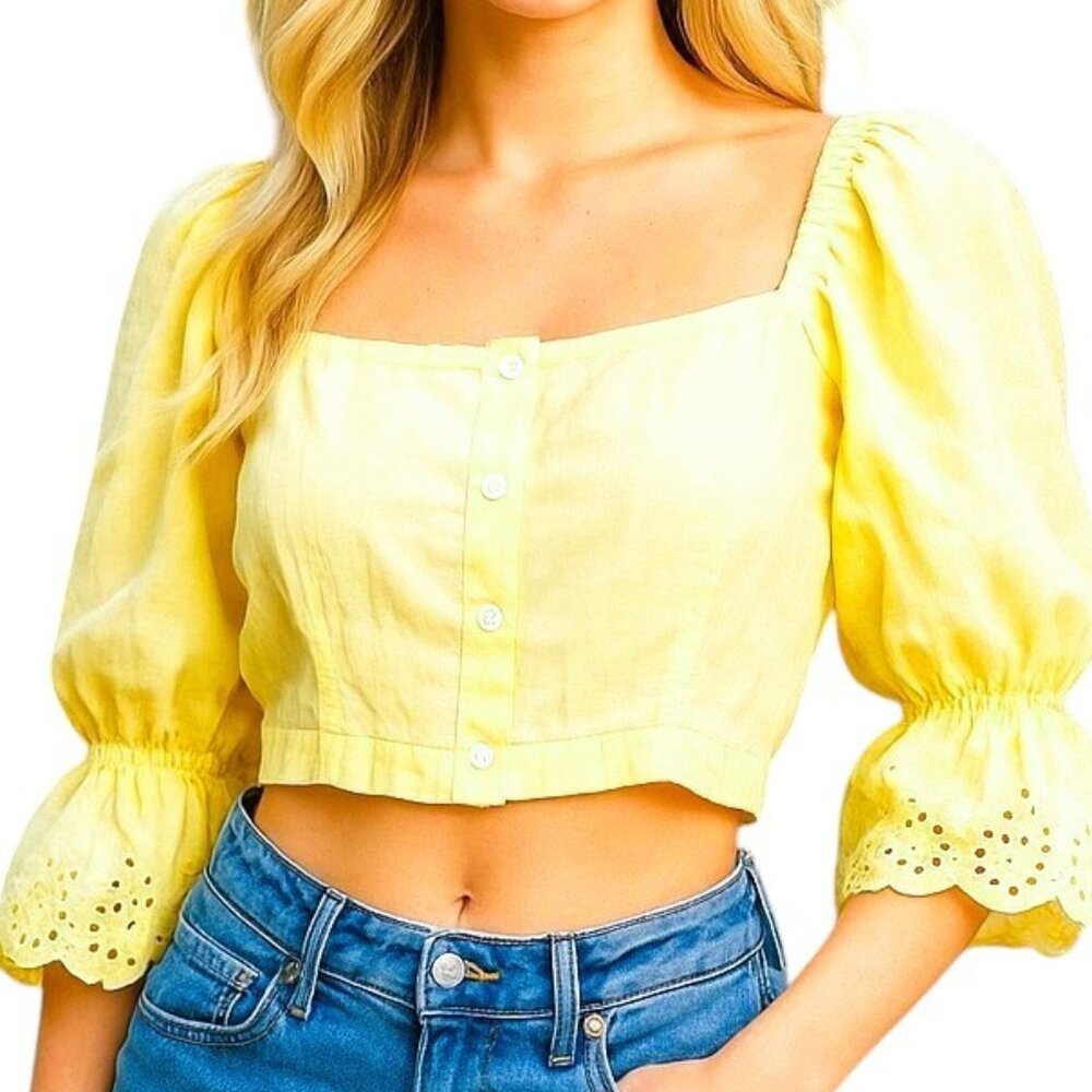 Hyfve Sunny Yellow Large Long-Sleeved Cotton Crop Top